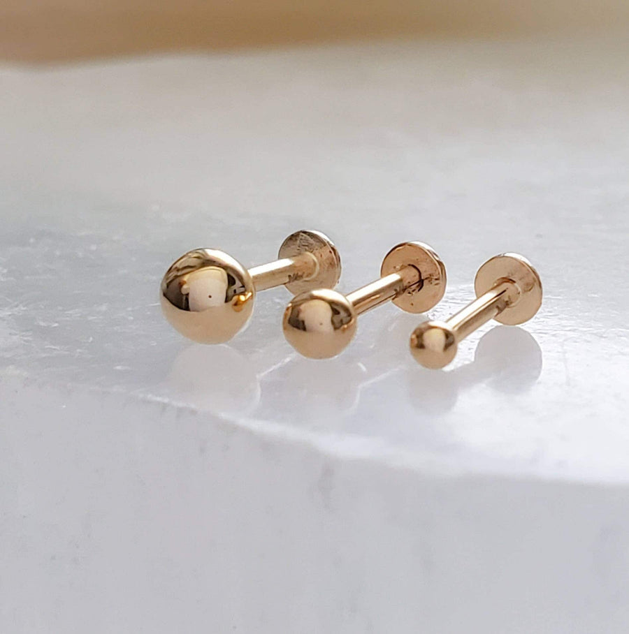 14k Flat Back Ball Studs • Comfort Studs • Sleep In Earrings • Push In Flat Back • Ear Stack • Multiple Piercings • 18g • Fine Body Jewelry