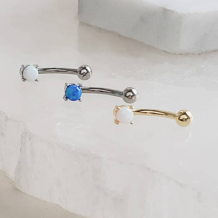 Opal Belly Ring • Prong Set Lab Opal • Non Dangle Belly Stud • Navel Piercing • 16 Gauge • Petite Belly Ring • Surgical Steel • Eyebrow Ring