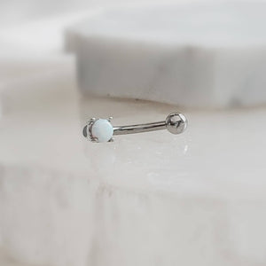 Opal Belly Ring • Prong Set Lab Opal • Non Dangle Belly Stud • Navel Piercing • 16 Gauge • Petite Belly Ring • Surgical Steel • Eyebrow Ring