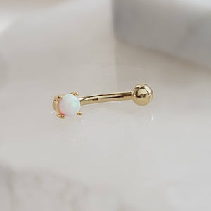 Opal Belly Ring • Prong Set Lab Opal • Non Dangle Belly Stud • Navel Piercing • 16 Gauge • Petite Belly Ring • Surgical Steel • Eyebrow Ring