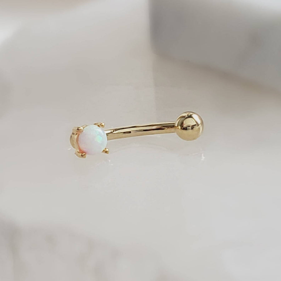 Opal Belly Ring • Prong Set Lab Opal • Non Dangle Belly Stud • Navel Piercing • 16 Gauge • Petite Belly Ring • Surgical Steel • Eyebrow Ring