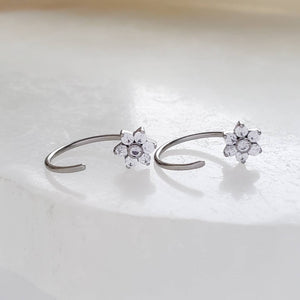 SPARKLE Flower Hug Hoops • Thin CZ Cluster Hoops • Open Skinny Hoop • Modern Hoop Earrings • Tiny Hug Hoops • Dainty Earrings • 20g