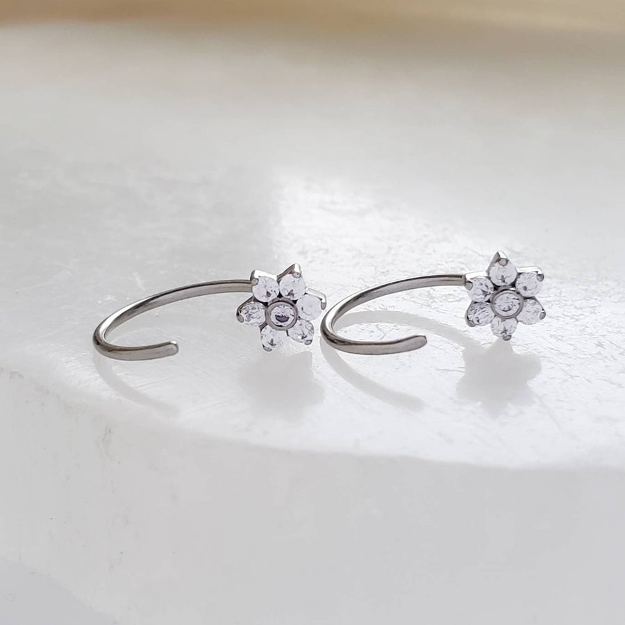 SPARKLE Flower Hug Hoops • Thin CZ Cluster Hoops • Open Skinny Hoop • Modern Hoop Earrings • Tiny Hug Hoops • Dainty Earrings • 20g