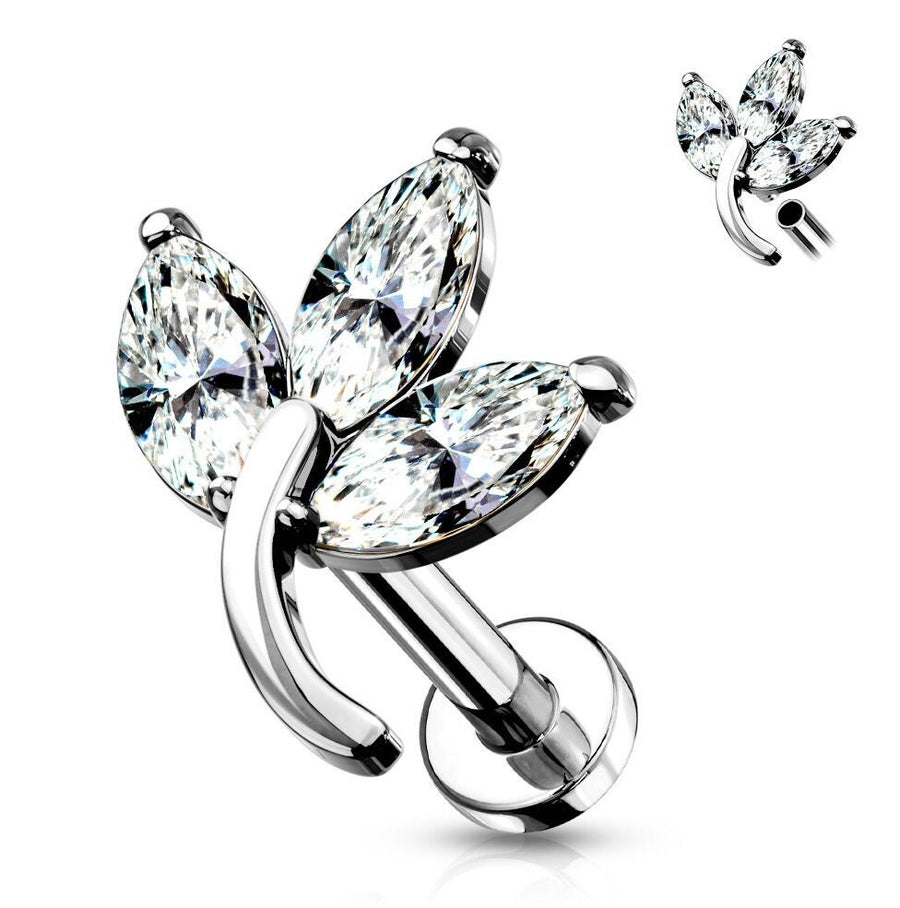 3 leaf vine stud in diamond cz, 316l surgical steel on white background by Studio Blue on Etsy