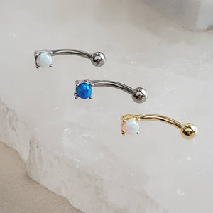 Opal Belly Ring • Prong Set Lab Opal • Non Dangle Belly Stud • Navel Piercing • 16 Gauge • Petite Belly Ring • Surgical Steel • Eyebrow Ring