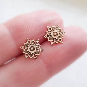 Golden Mandala Studs • Flower of Life • Bronze Earrings • Bohemian • Spiritual • Meditation • Delicate • Sacred Geometry • Zen Yoga Gift