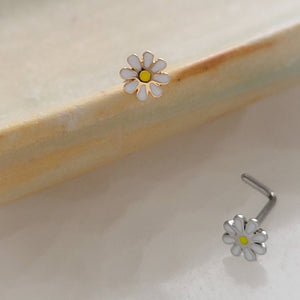 Dainty Daisy Nose Stud • L-Bend or Nose Bone • Delicate Nose Stud • Body Jewelry • Flower Stud • 20 Gauge • Enamel Daisy