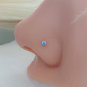 14k Gold & Aqua CZ Diamond Nose Stud • L-Bend Nose Stud • 20 Gauge • 14 Karat Gold • Minimalist Body Jewelry • Blue Stone • Prong Set