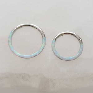 Fire Opal Front Facing Hinged Hoop • Seamless Hoop • White Opal • Blue Opal • Septum Ring • Body Jewelry • 16G • Clicker Hoop • Lip Ring