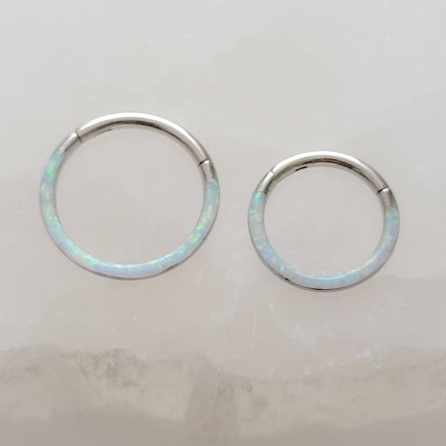 Fire Opal Front Facing Hinged Hoop • Seamless Hoop • White Opal • Blue Opal • Septum Ring • Body Jewelry • 16G • Clicker Hoop • Lip Ring