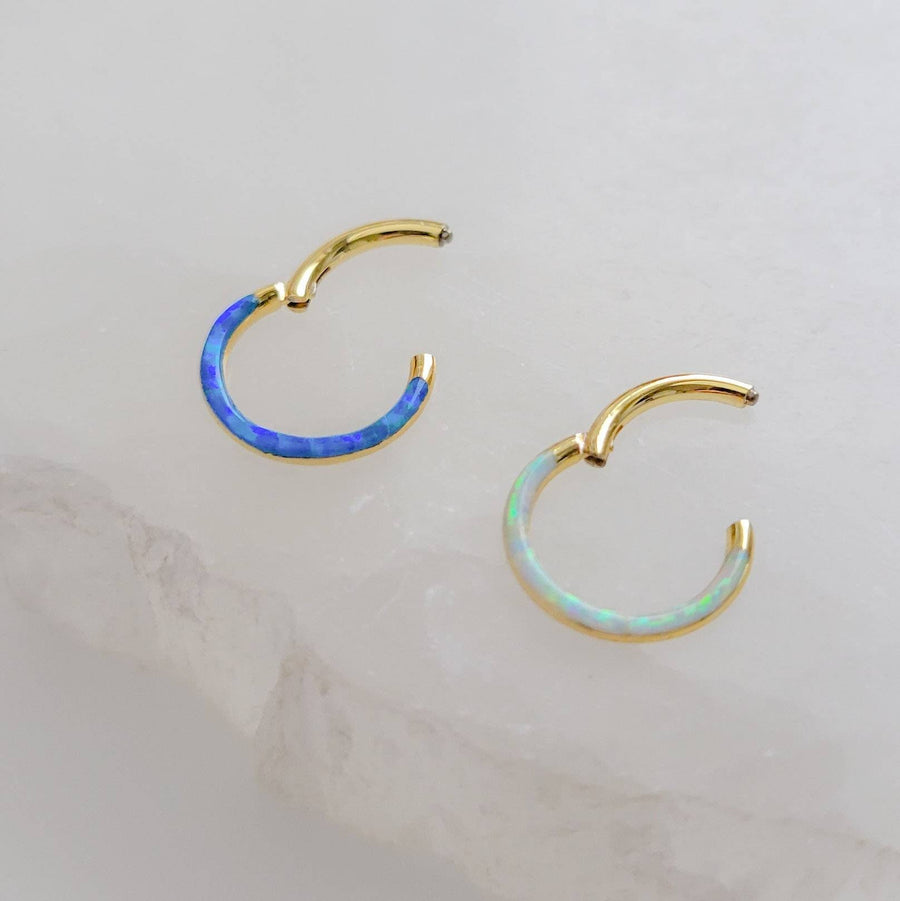 Fire Opal Front Facing Hinged Hoop • Seamless Hoop • White Opal • Blue Opal • Septum Ring • Body Jewelry • 16G • Clicker Hoop • Lip Ring