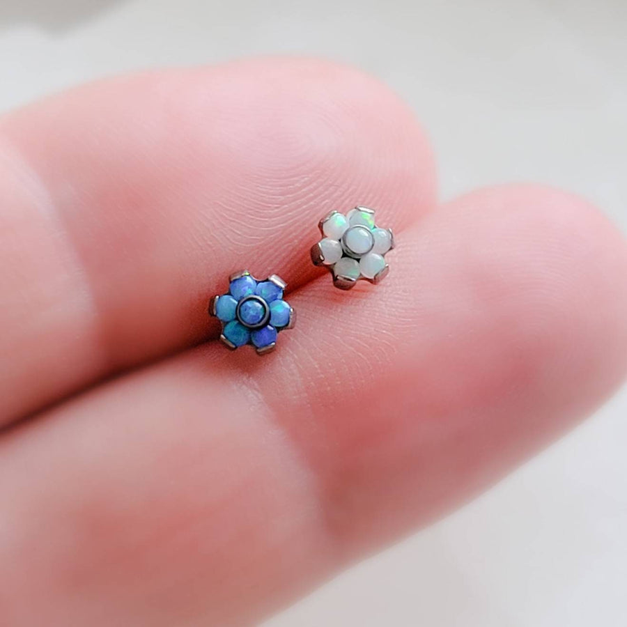 Dainty Opal Flower Flat Back Studs • Threadless Push in • Labret • Monroe • Cartilage • Titanium Body Jewelry • Comfort Studs • Nose