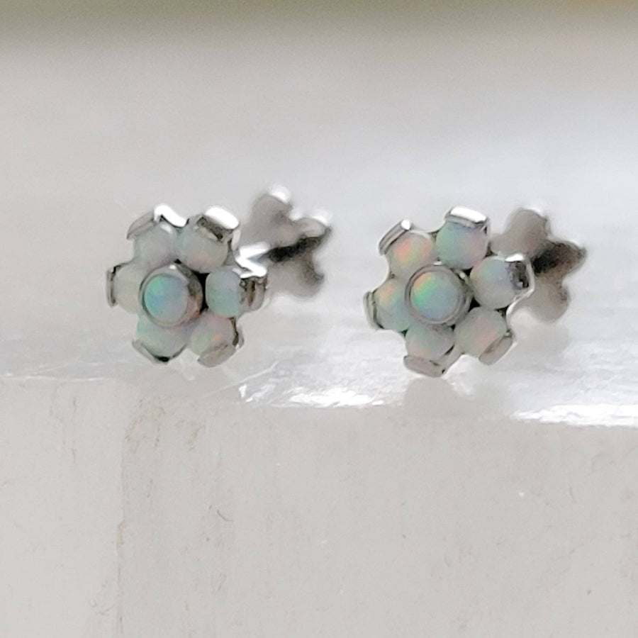 Dainty Opal Flower Flat Back Studs • Threadless Push in • Labret • Monroe • Cartilage • Titanium Body Jewelry • Comfort Studs • Nose