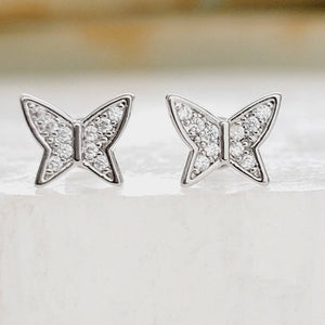 Pavé Butterfly Flat Back Studs • Diamond CZ Studs • Cartilage • Tragus • Comfort Studs • Internally Threaded • 16 Gauge • Cubic Zirconia