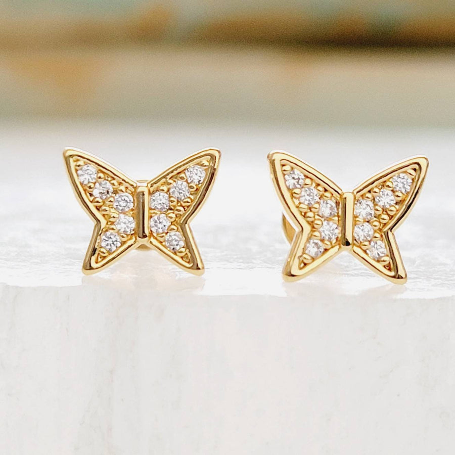 Pavé Butterfly Flat Back Studs • Diamond CZ Studs • Cartilage • Tragus • Comfort Studs • Internally Threaded • 16 Gauge • Cubic Zirconia