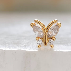 Petite Butterfly Flat Back Studs • Sparkle Diamond CZ Body Jewelry • Internally Threaded • Butterfly Jewelry • Cartilage • Comfort Studs