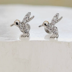 Cute Little Hummingbird Flat Back Studs • Sparkle Diamond CZ Body Jewelry • Internally Threaded • 16 Gauge • Comfort Studs • Sleep In