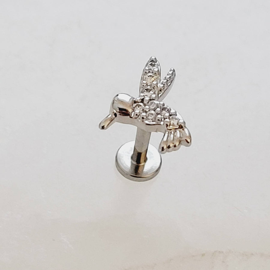 Cute Little Hummingbird Flat Back Studs • Sparkle Diamond CZ Body Jewelry • Internally Threaded • 16 Gauge • Comfort Studs • Sleep In