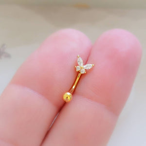 Dainty Butterfly Eyebrow Ring. 16 gauge, 8mm long, 316L surgical Steel curved barbell set with Cubic Zirconia by Studio Blue on Etsy