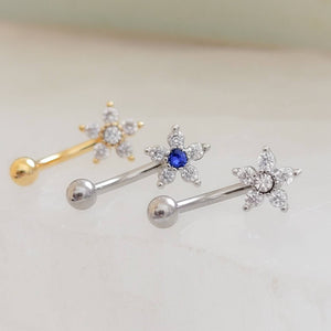 Sparkle Flower Eyebrow Ring • Petite Belly Button Ring • 16 Gauge • Body Jewelry • Flower Belly Ring • Curved Barbell • Surgical Steel