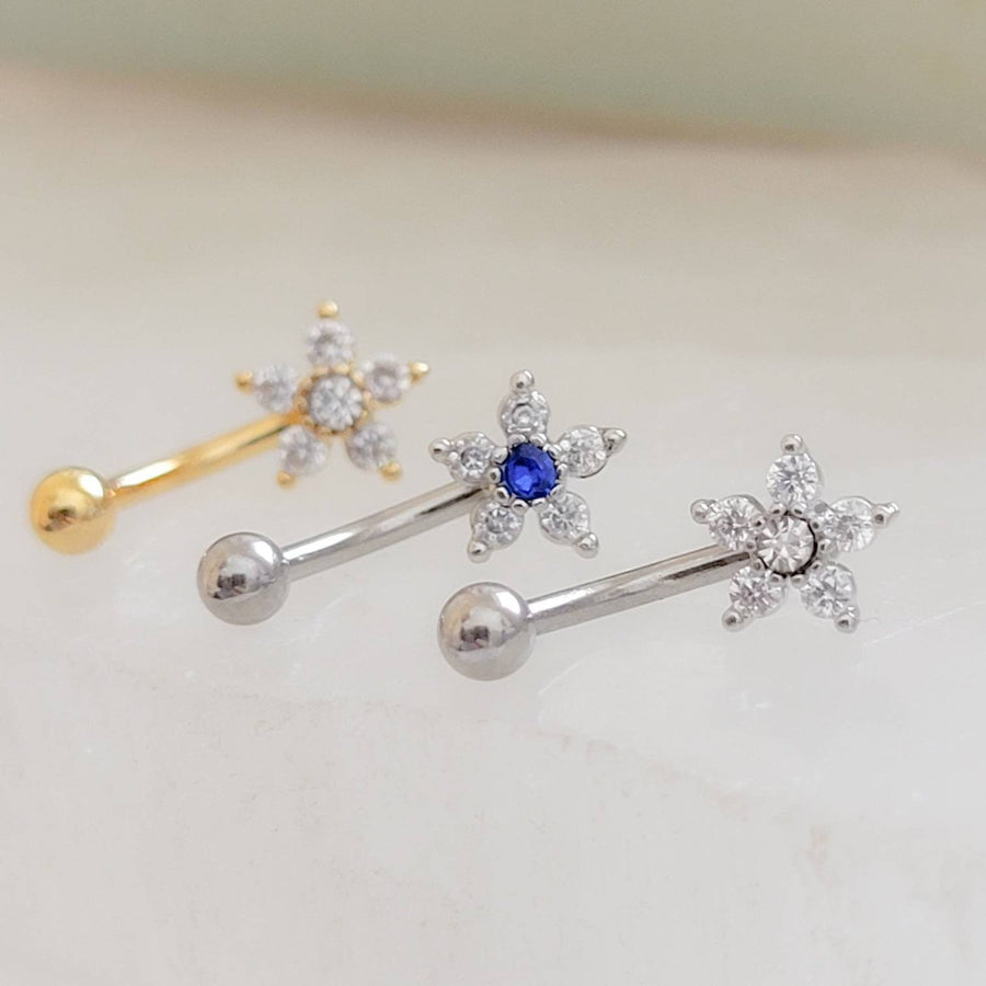 Sparkle Flower Eyebrow Ring • Petite Belly Button Ring • 16 Gauge • Body Jewelry • Flower Belly Ring • Curved Barbell • Surgical Steel