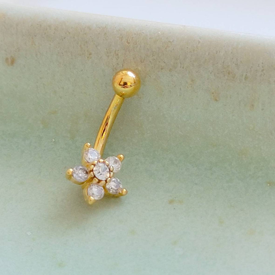 Sparkle Flower Eyebrow Ring • Petite Belly Button Ring • 16 Gauge • Body Jewelry • Flower Belly Ring • Curved Barbell • Surgical Steel