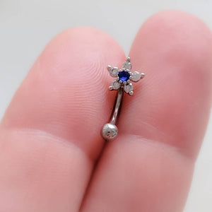 Sparkle Flower Eyebrow Ring • Petite Belly Button Ring • 16 Gauge • Body Jewelry • Flower Belly Ring • Curved Barbell • Surgical Steel