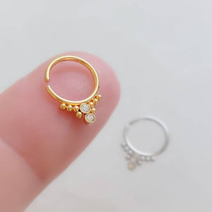 Bendable Septum Ring with Sparkling CZ Accent • Cubic Zirconia • 18 Gauge Surgical Steel • Boho Style • Gold Daith Hoop • Tragus or Rook