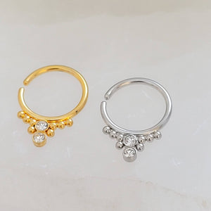 Bendable Septum Ring with Sparkling CZ Accent • Cubic Zirconia • 18 Gauge Surgical Steel • Boho Style • Gold Daith Hoop • Tragus or Rook