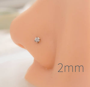 CZ Titanium Nose Screw • 18g or 20g • Implant Grade • 2mm and 3mm Prong Set Diamond CZ • Delicate Nose Stud • Dainty Stud •