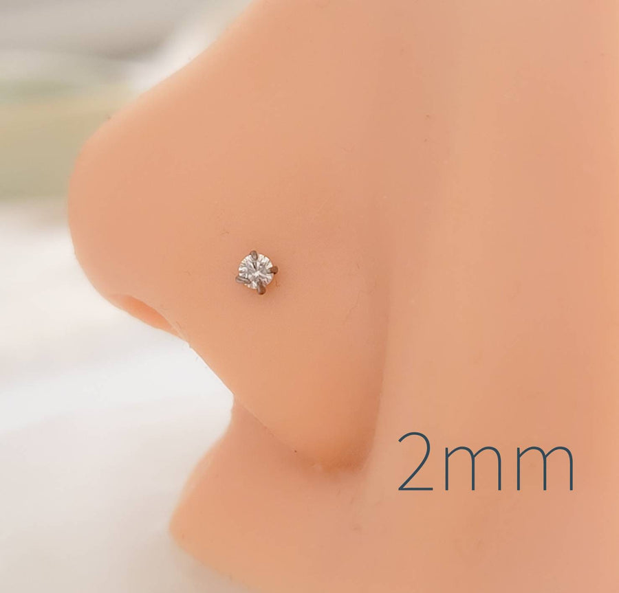 CZ Titanium Nose Screw • 18g or 20g • Implant Grade • 2mm and 3mm Prong Set Diamond CZ • Delicate Nose Stud • Dainty Stud •