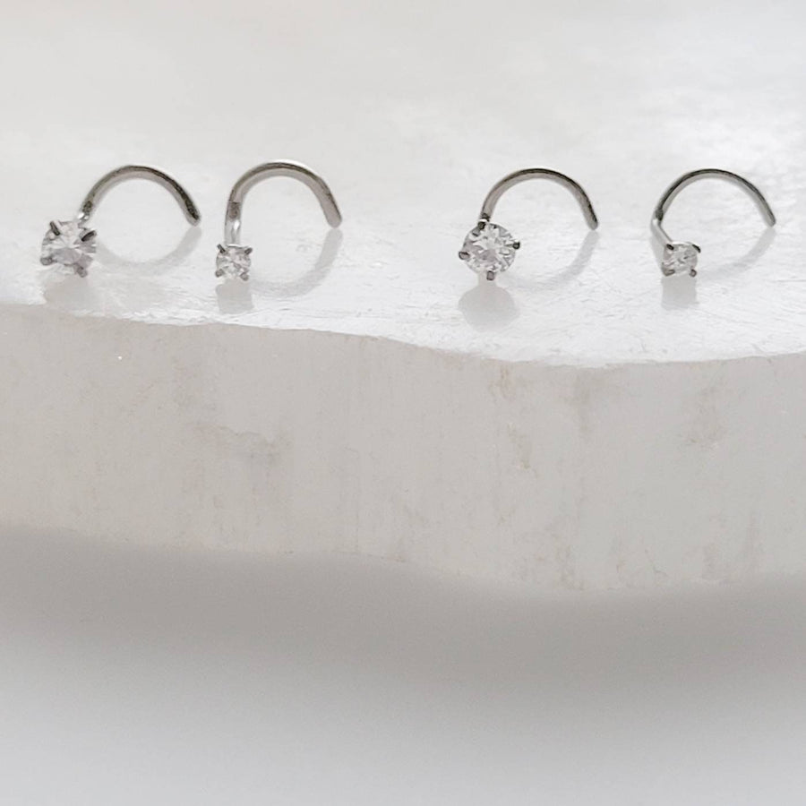 CZ Titanium Nose Screw • 18g or 20g • Implant Grade • 2mm and 3mm Prong Set Diamond CZ • Delicate Nose Stud • Dainty Stud •