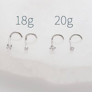 CZ Titanium Nose Screw • 18g or 20g • Implant Grade • 2mm and 3mm Prong Set Diamond CZ • Delicate Nose Stud • Dainty Stud •