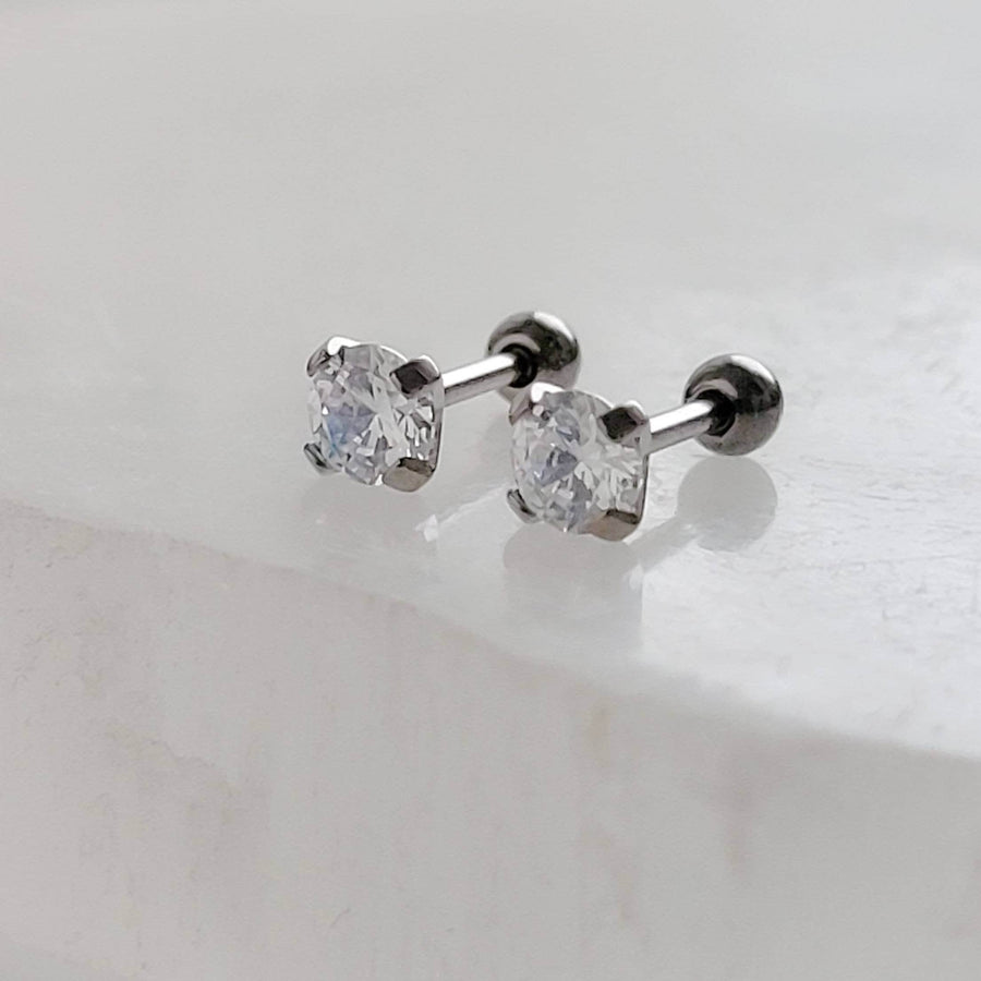 Titanium and Diamond CZ Ball Back Studs • 18 Gauge • Body Jewelry • Screw Back • Comfort Studs • Sleep In Studs • Cartilage • Cubic Zirconia