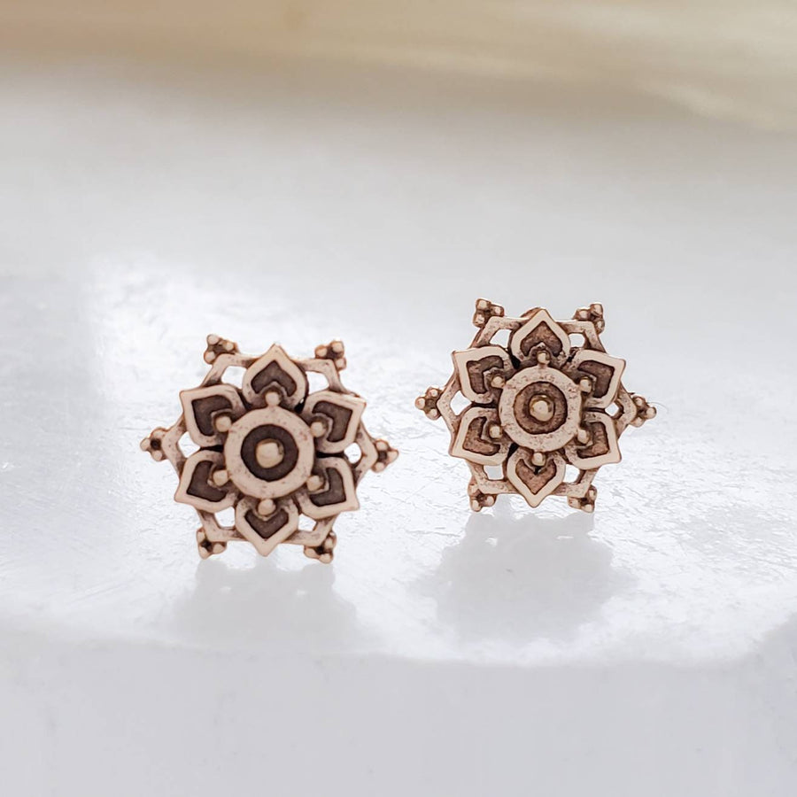 Golden Mandala Studs • Flower of Life • Bronze Earrings • Bohemian • Spiritual • Meditation • Delicate • Sacred Geometry • Zen Yoga Gift