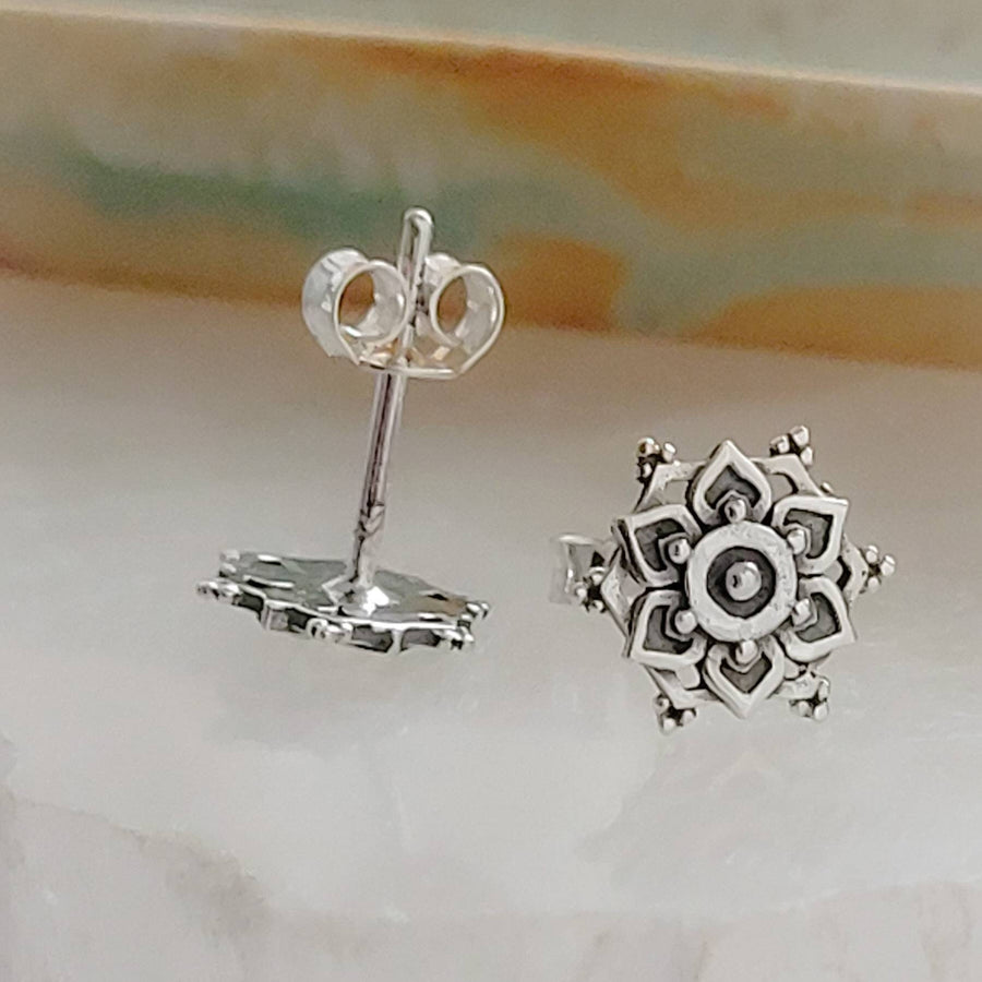 Silver Mandala Studs • Flower of Life • Sterling Earrings • Bohemian • Spiritual • Meditation • Delicate • Sacred Geometry • Zen Yoga Gift