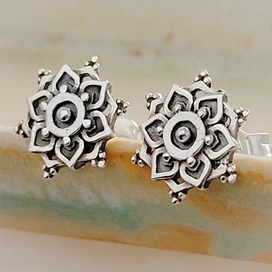 Silver Mandala Studs • Flower of Life • Sterling Earrings • Bohemian • Spiritual • Meditation • Delicate • Sacred Geometry • Zen Yoga Gift