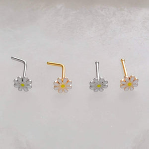 Dainty Daisy Nose Stud • L-Bend or Nose Bone • Delicate Nose Stud • Body Jewelry • Flower Stud • 20 Gauge • Enamel Daisy