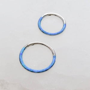 Fire Opal Front Facing Hinged Hoop • Seamless Hoop • White Opal • Blue Opal • Septum Ring • Body Jewelry • 16G • Clicker Hoop • Lip Ring