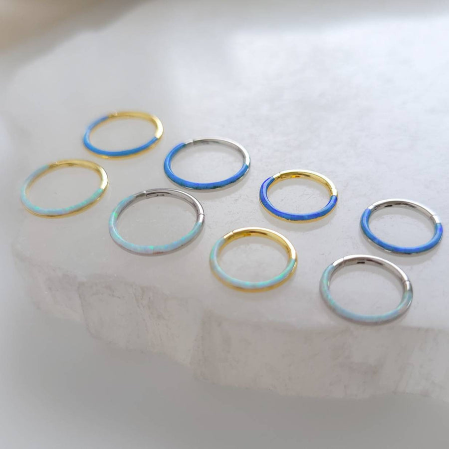 Fire Opal Front Facing Hinged Hoop • Seamless Hoop • White Opal • Blue Opal • Septum Ring • Body Jewelry • 16G • Clicker Hoop • Lip Ring