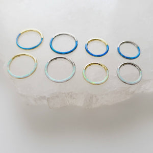 Fire Opal Front Facing Hinged Hoop • Seamless Hoop • White Opal • Blue Opal • Septum Ring • Body Jewelry • 16G • Clicker Hoop • Lip Ring