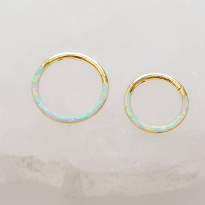 Fire Opal Front Facing Hinged Hoop • Seamless Hoop • White Opal • Blue Opal • Septum Ring • Body Jewelry • 16G • Clicker Hoop • Lip Ring