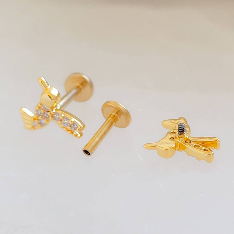 Cute Little Hummingbird Flat Back Studs • Sparkle Diamond CZ Body Jewelry • Internally Threaded • 16 Gauge • Comfort Studs • Sleep In