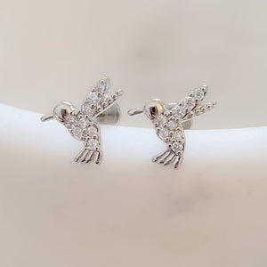 Cute Little Hummingbird Flat Back Studs • Sparkle Diamond CZ Body Jewelry • Internally Threaded • 16 Gauge • Comfort Studs • Sleep In