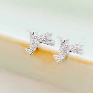 Cute Little Hummingbird Flat Back Studs • Sparkle Diamond CZ Body Jewelry • Internally Threaded • 16 Gauge • Comfort Studs • Sleep In