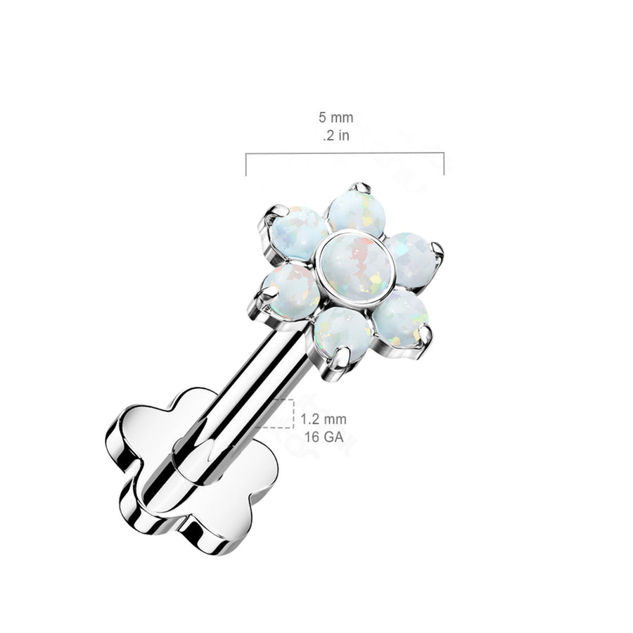 Dainty Opal Flower Flat Back Studs • Threadless Push in • Labret • Monroe • Cartilage • Titanium Body Jewelry • Comfort Studs • Nose