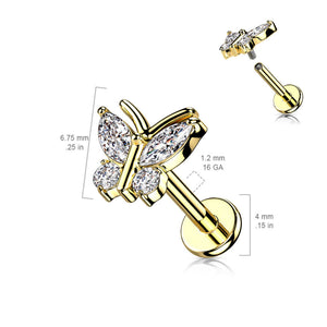 Petite Butterfly Flat Back Studs • Sparkle Diamond CZ Body Jewelry • Internally Threaded • Butterfly Jewelry • Cartilage • Comfort Studs