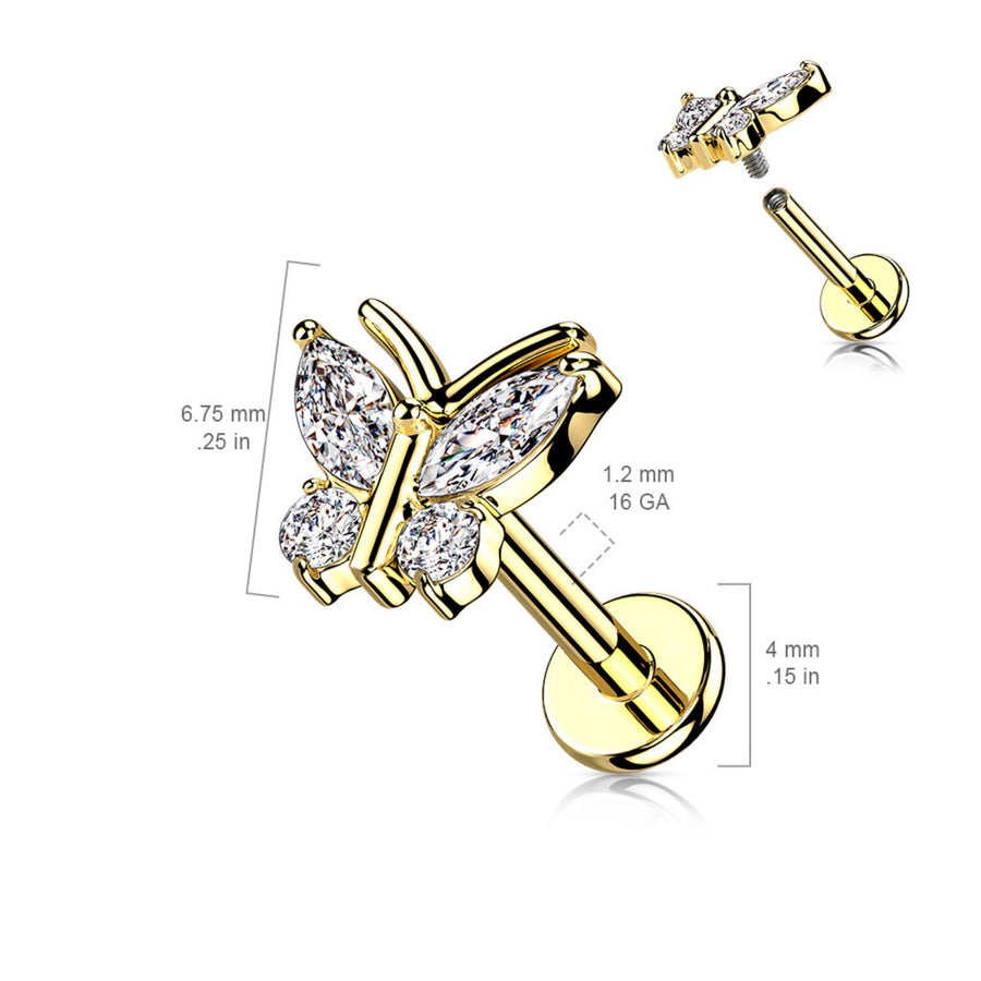 Petite Butterfly Flat Back Studs • Sparkle Diamond CZ Body Jewelry • Internally Threaded • Butterfly Jewelry • Cartilage • Comfort Studs