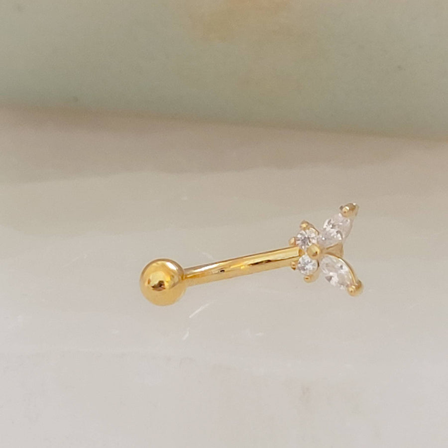 Dainty Butterfly Eyebrow Ring. 16 gauge, 8mm long, 14k gold plated 316L surgical Steel curved barbell set with Cubic Zirconia by Studio Blue on Etsy