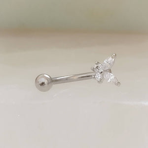 Dainty Butterfly Eyebrow Ring. 16 gauge, 8mm long, 316L surgical Steel curved barbell set with Cubic Zirconia by Studio Blue on Etsy